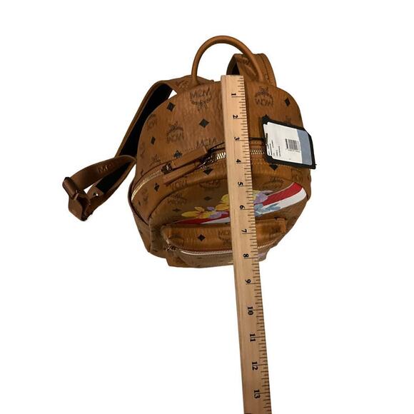 MCM Visetos Brown Leather Floral  backpack Limited Edition - Picture 8 of 9